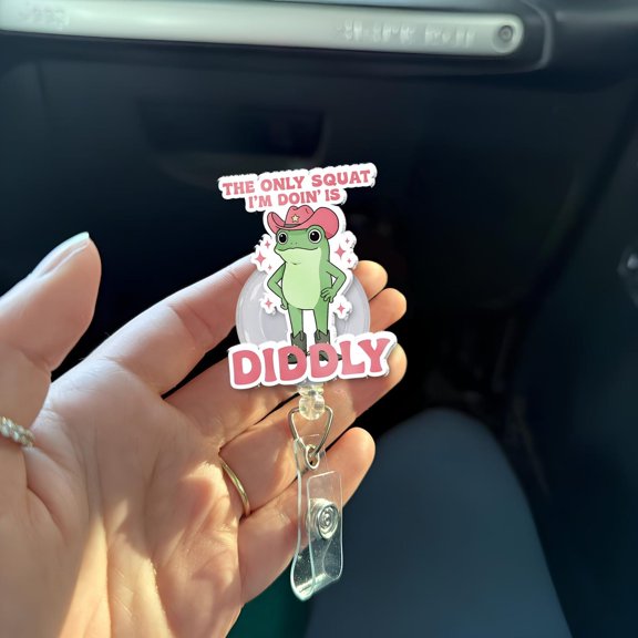 Funny Cowboy Frog Badge Reel, Gym Humor, ID Holder
