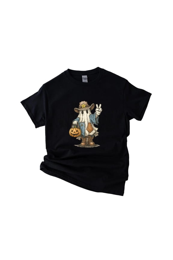 Funny Cowboy Ghost With Pumpkin Halloween Costume Unisex T-Shirt, up to size 5XL