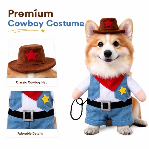 Funny Cowboy Jockey Rider Dog Costume, Beagle Halloween Oktoberfest Outfit - Suit for Small Dogs and Cats Cosplay Puppy Clothing Party