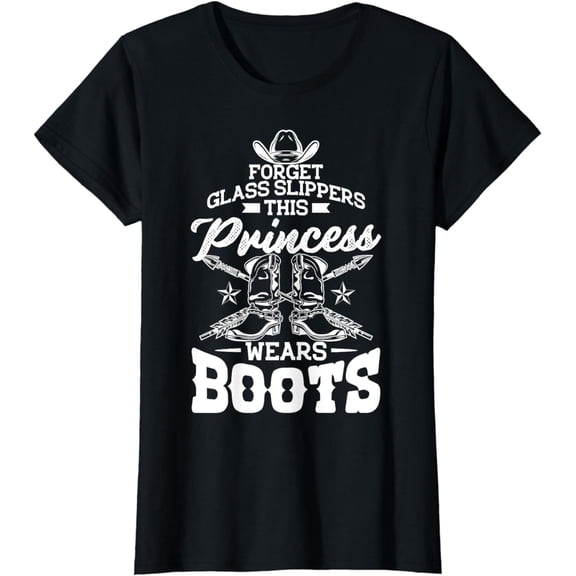 Funny Cowgirl Boots Hat Graphic Women Girls Cowgirl Western T-Shirt