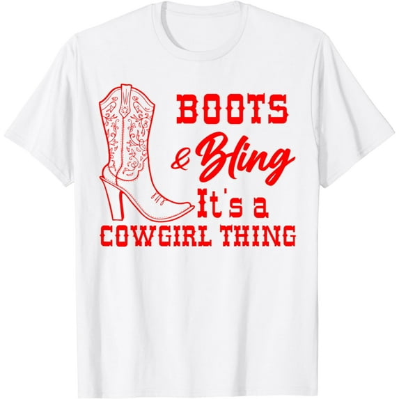 Funny Cowgirl Gift For Girls Women Cool Rodeo Boots Bling T-Shirt
