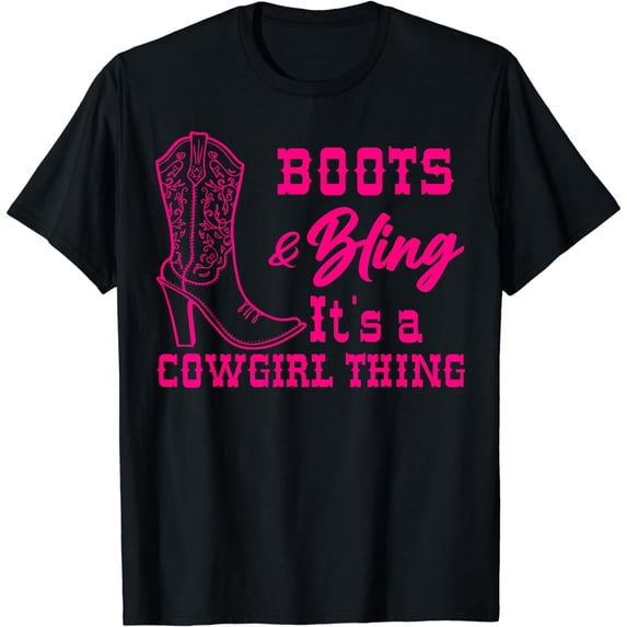Funny Cowgirl Gift For Girls Women Cool Rodeo Boots Bling T-Shirt