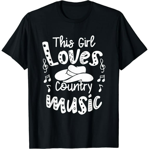 Funny Cowgirl Hat Music Lover This Girl Loves Country Music T-Shirt Black 3X-Large