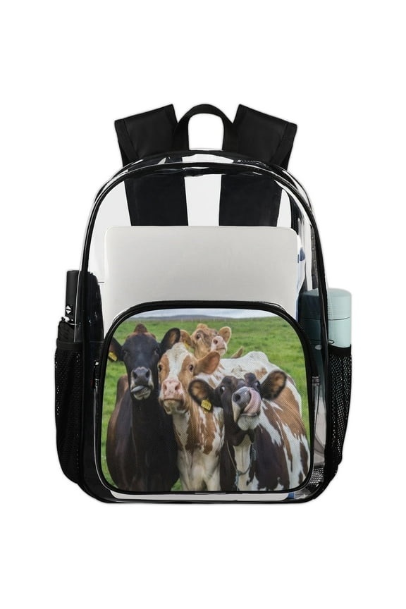 Cows Clear Backpack For Boys Girls, Cute Animal Stadium Security Travel Heavy Duty Transparent Bookbag with Adjustable Shoulder Straps