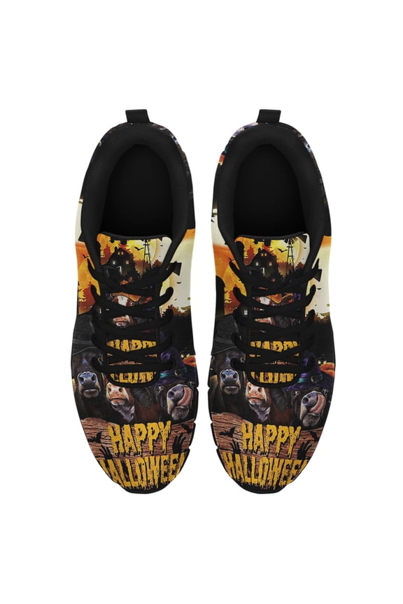 Funny Cows Happy Halloween Running Shoes Sneakers Mesh Black Size 12