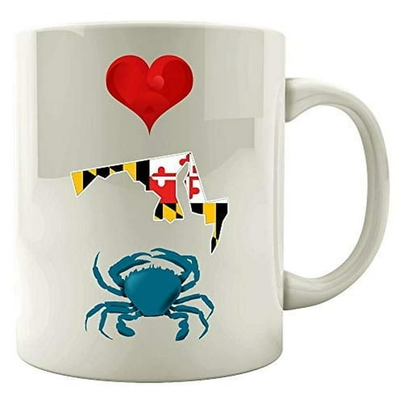 Funny Crab 11 oz Coffee Mug - Love Maryland White Ceramic Gift