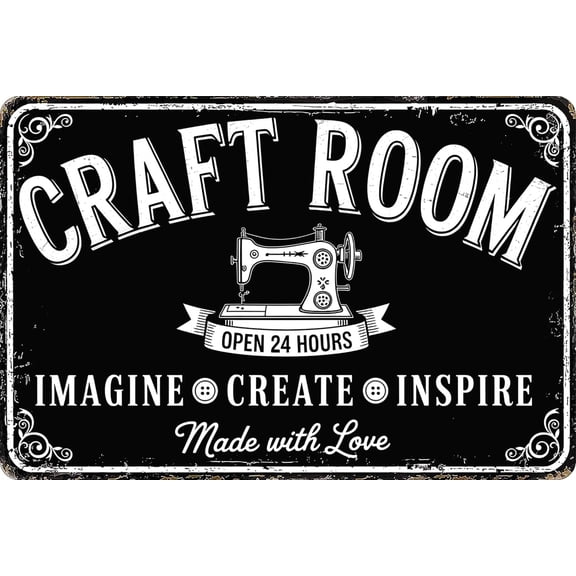 Funny Craft Room Vintage Metal Tin Signs Wall Art Decor Plaque for Home Farmhouse Kitchen Bar Cafe Office Quilters Seamstresses Tailors Sewing Addicts Gift 12x8 Inches