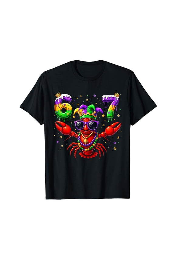 Funny Crawfish Cartoon T-Shirt for Mardi Gras Carnival Celebration