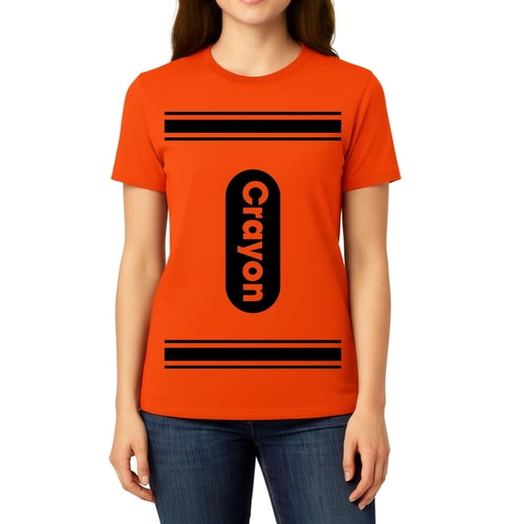 Funny Crayon Halloween Shirt, Costume T-Shirt for Women and Teens - Orange, XL