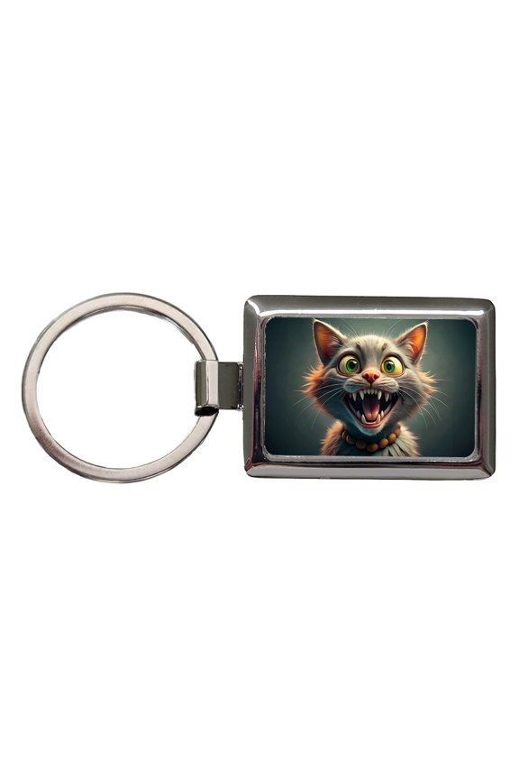Funny Crazy Cat Metal Rectangle Keychain