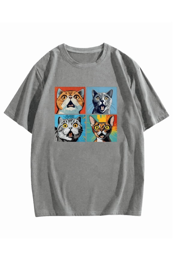 Funny Crazy Cat Pop Art Cotton casual T-shirt