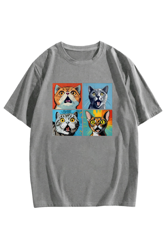 Funny Crazy Cat Pop Art Cotton casual T-shirt