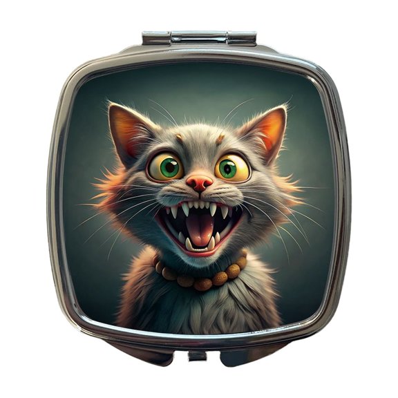 Funny Crazy Cat Travel Makeup Handbag Purse Small Pocket Compact Mirror