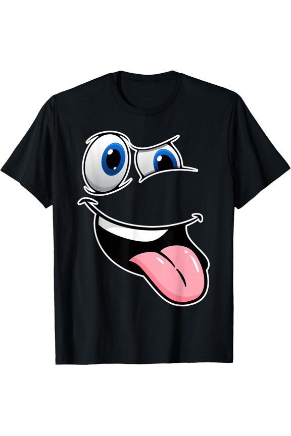 Funny Crazy Eyes & Tongue Out Hilarious Cartoon Face Tee T-Shirt