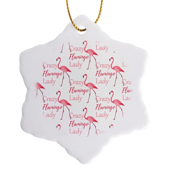 3drose, Funny Crazy Flamingo Lady Beach Pattern for Pink Flamingo Lovers., 3 inch Snowflake Porcelain Ornament