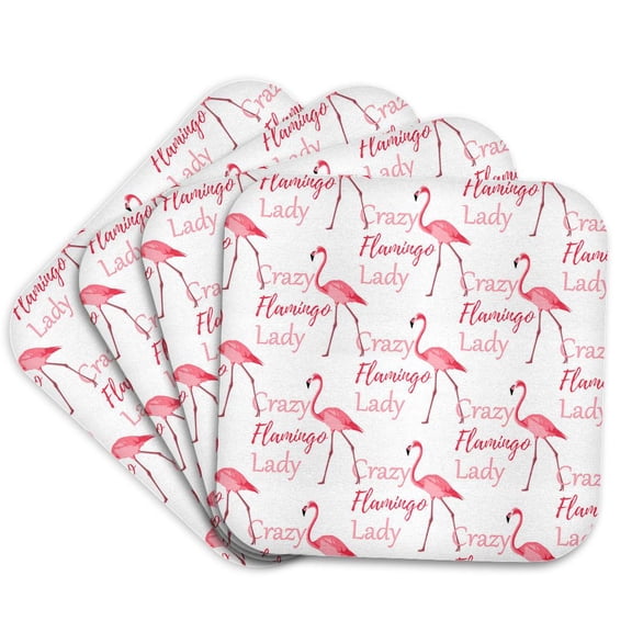 3drose, Funny Crazy Flamingo Lady Beach Pattern for Pink Flamingo Lovers., Set of 4 Coasters - Soft