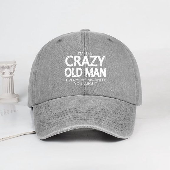 Funny "Crazy Old Man" Print Washed Baseball Cap Adjustable Unisex Grandpa Casual Sun Hat