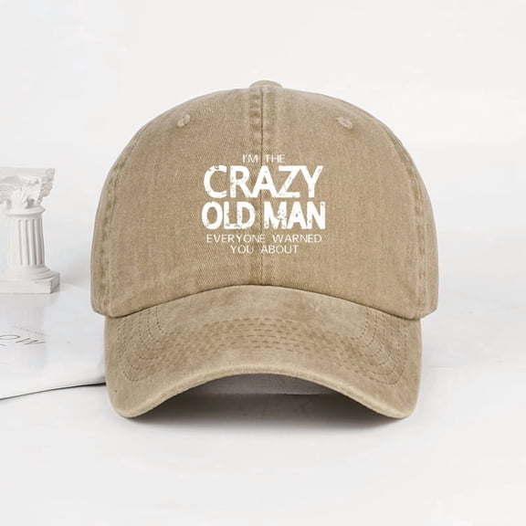 Funny "Crazy Old Man" Print Washed Baseball Cap Adjustable Unisex Grandpa Casual Sun Hat