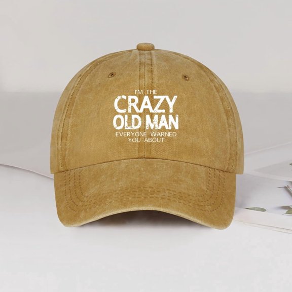 Funny "Crazy Old Man" Print Washed Baseball Cap Adjustable Unisex Grandpa Casual Sun Hat