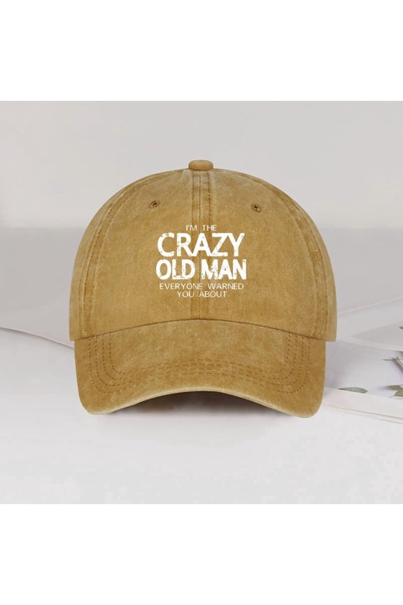 Funny "Crazy Old Man" Print Washed Baseball Cap Adjustable Unisex Grandpa Casual Sun Hat