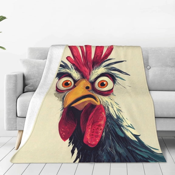 Funny Crazy Rooster Throw Blanket with Hilarious Chicken Face Art, Soft Flannel Fleece for Home & Novelty Gift 50x40
