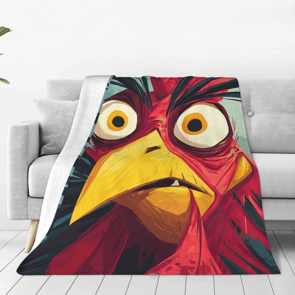 Funny Crazy Rooster Throw Blanket with Hilarious Chicken Face Art, Soft Flannel Fleece for Home & Novelty Gift 60x50