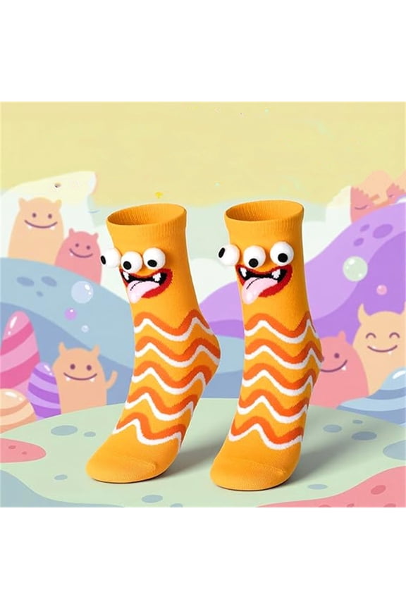 Funny Crazy Socks for Kids, 3D Eyes Monster Design Silly Wacky Socks, Ideal for Crazy Sock Day and Party Costume (Yellow)