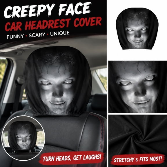 Funny Creepy Ghost Face Car Headrest Cover, Stretch Elastic Universal Auto Head Rest Protector, Halloween Prank Decorative Headrest Sleeve