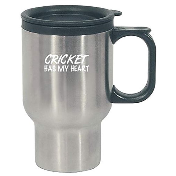 Funny Cricket Gift - Cricket Has My Heart - Sports Design - Ball Present - Paddle Theme - Stainless Steel Travel Mug