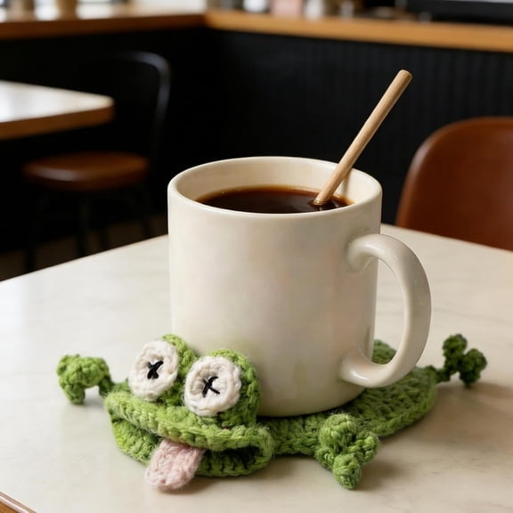 Funny Crochet Animal Coasters 4pcs 3D Mug Rug, Soft Handmade Drink Coaster for Protecting Tabletop, Home Desk Decoration