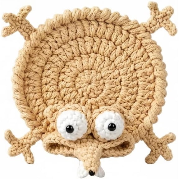 Funny Crochet Coaster, Handmade Drink Coasters, Cute Drink Coasters for Coffee Table Desk Decor, Table Protection Cup Mat, Unique Gift for Coffee Lovers & Animal Lovers (1)