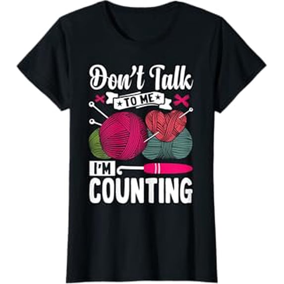 Funny Crochet T-Shirt with Colorful Yarn Balls and Knitting Needles for Craft Lovers