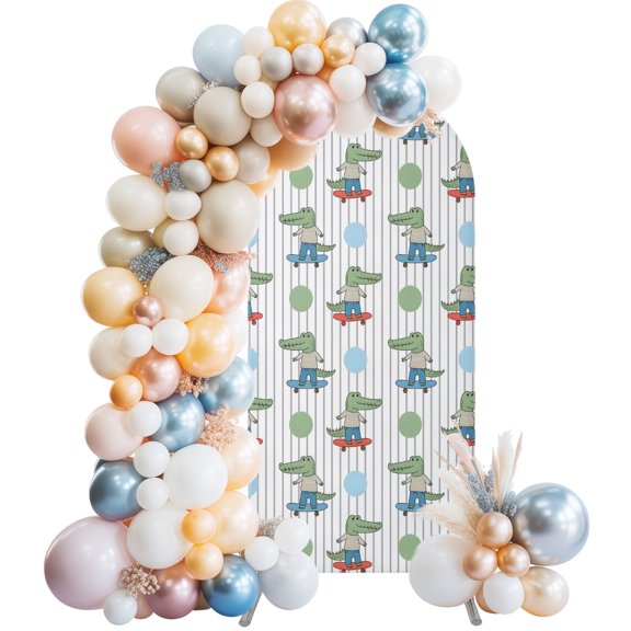 Funny Crocodile Arch Backdrop Cover 6 FT Skateboard Polka Dots Cartoon Strips Stretchy Elastic Arch Stand Covers Spandex Arched Background Birthday Wedding Party Decoration (No Stand)