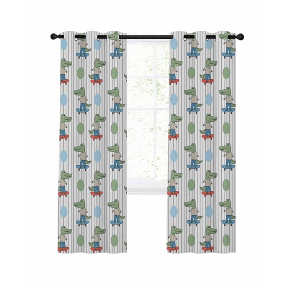 Funny Crocodile Blackout Curtains for Bedroom Living Room, Skateboard Polka Dots Cartoon Strips 45 In Long Thermal Insulated Room Darkening Drapes Grommet Window Treatments, 42 x 45 In