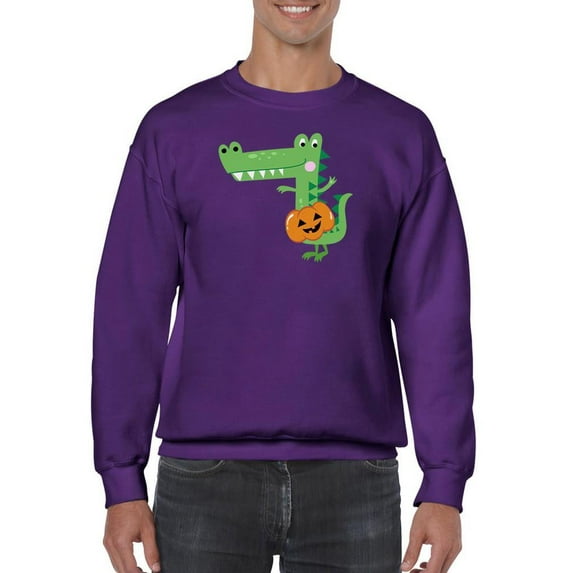 Funny Crocodile W Pumpkin Sweatshirt Men -Image by Shutterstock, Male x-Large