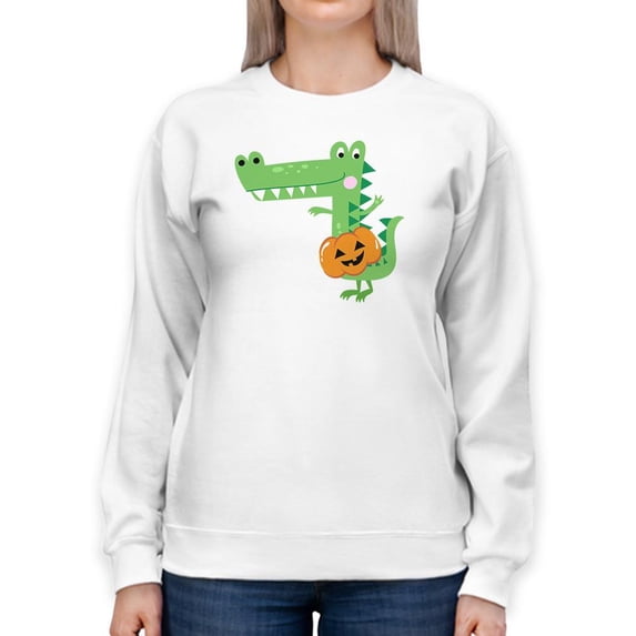 Funny Crocodile W Pumpkin Sweatshirt Women -Image by Shutterstock, Female Medium