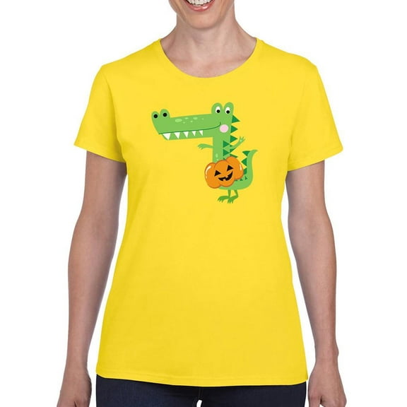 Funny Crocodile W Pumpkin T-Shirt Women -Image by Shutterstock, Female 3X-Large