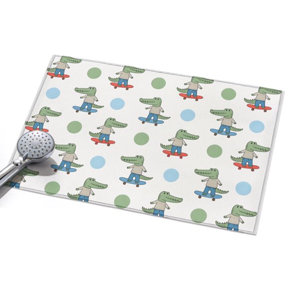 Funny Crocodile Washable Area Rug 2 x 3 ft Skateboard Polka Dots Cartoon Cute, Soft Non Slip Rugs Stain Repellent Indoor Felt Carpet for Living Dining Room Bedroom Home Office