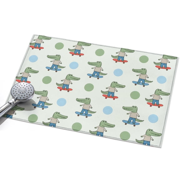 Funny Crocodile Washable Area Rug 2 x 3 ft Skateboard Polka Dots Cartoon Green, Soft Non Slip Rugs Stain Repellent Indoor Felt Carpet for Living Dining Room Bedroom Home Office
