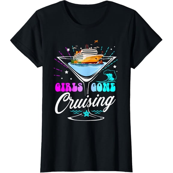 Funny Cruising Squad 2024 Girls Gone Cruising Girl Love Trip T-ShirtMen and women, Black T-shirt, size: Extra large