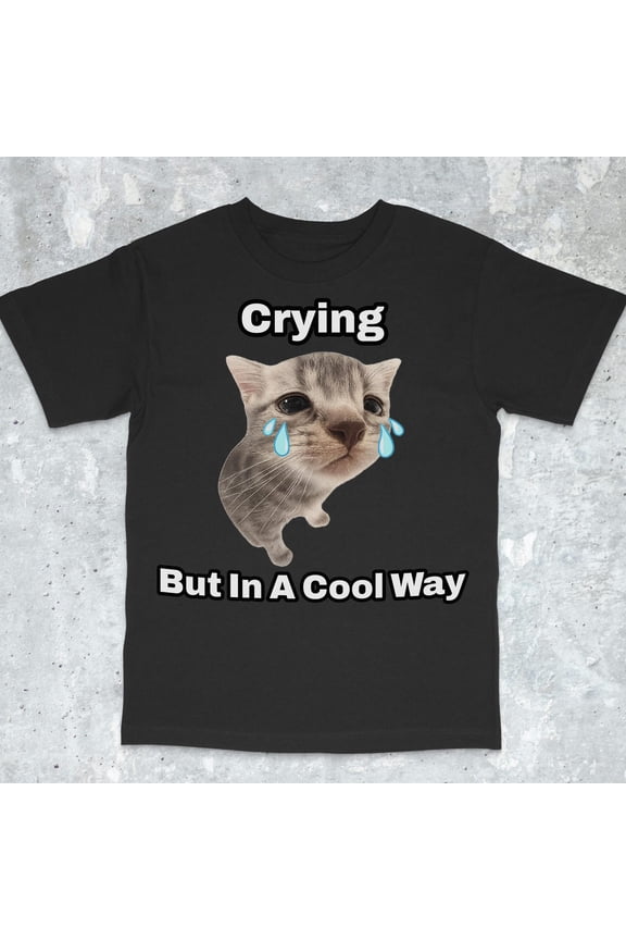 Funny Crying Cat T-Shirt Meme Graphic Tee, Silly Cat Humor Shirt, Cute Cat Lover Gift