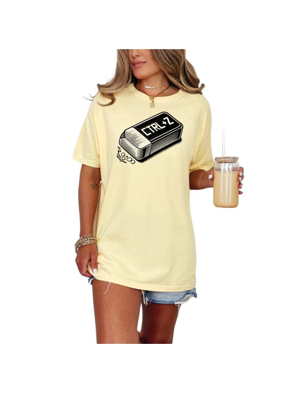 Funny Ctrl Z Eraser T-Shirt, Tech Humor Graphic Tee, Geeky Genius Gift, Programmer T-Shirt, Retro Style Novelty Shirt, Unisex, Butter Comfort Colors T-Shirt, Medium
