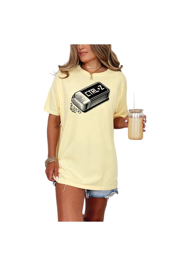 Funny Ctrl Z Eraser T-Shirt, Tech Humor Graphic Tee, Geeky Genius Gift, Programmer T-Shirt, Retro Style Novelty Shirt, Unisex, Butter Comfort Colors T-Shirt, Small