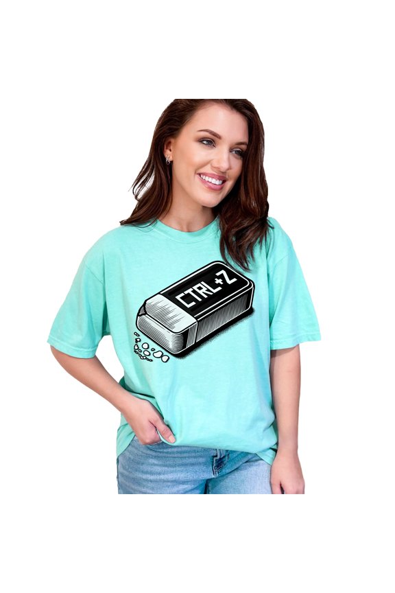 Funny Ctrl Z Eraser T-Shirt, Tech Humor Graphic Tee, Geeky Genius Gift, Programmer T-Shirt, Retro Style Novelty Shirt, Unisex, Chalky Mint Comfort Colors T-Shirt, Large