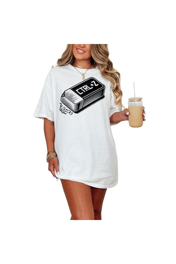 Funny Ctrl Z Eraser T-Shirt, Tech Humor Graphic Tee, Geeky Genius Gift, Programmer T-Shirt, Retro Style Novelty Shirt, Unisex, White Comfort Colors T-Shirt, 3XL