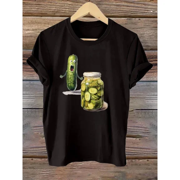 Funny Cucumber Print Cotton T-Shirt Casual Crewneck, Short S-5XL Birthday Gifts; For Men & Women