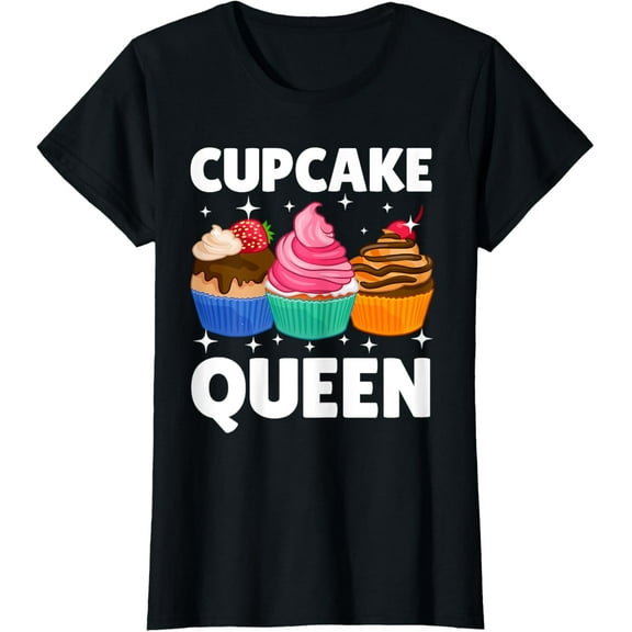 Funny Cupcake Queen Design For Women Girls Cupcake Lovers T-ShirtMen and women, Black T-shirt, size: Extra large
