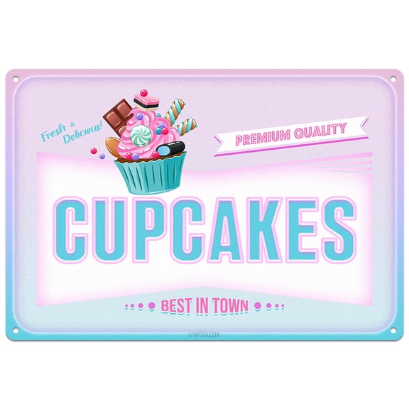 Funny Cupcakes Metal Sign Retro Food Snacks Tin Signs Wall Art Poster Wall Decor for Home Bar Kitchen Coffee Corner Playroom Cinema Cafe Restaurant 12x8 Inch Aluminium Hanging Plaque