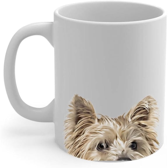 Funny Curious Tan Norwich Terrier Peeking Look Out Coffee Mug 11oz White Ceramic Cup Puppy Owners Gifts