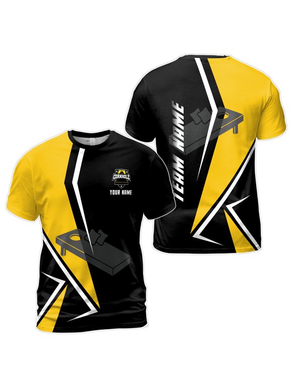 Funny Custom Name Cornhole Team Black and Gold Men's T-shirt S-5XL